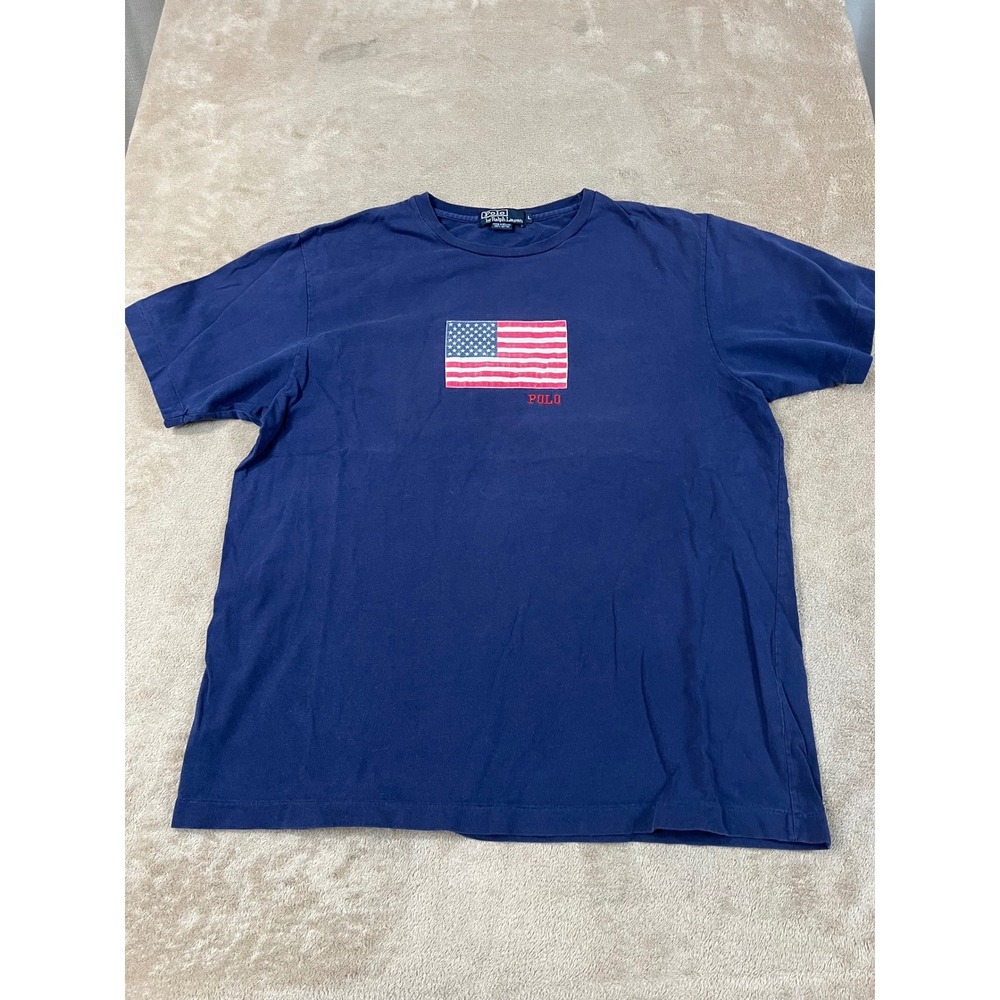 Vintage Polo Ralph Lauren T-Shirt Men's Men's L Blue Flag Cotton Short Sleeve